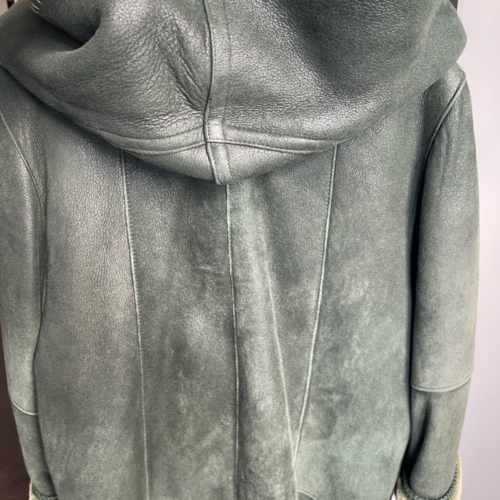 HARTMAN Shearling Coat | Vintage Green Sheepskin Suede Fur Jacket - Picture 6 of 17
